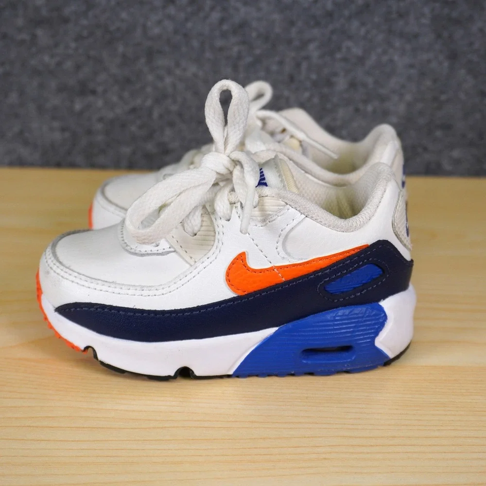 Nike Air Max 90 Toddler 6C White Navy Orange Sneakers CD6868-120 Toddler Shoes